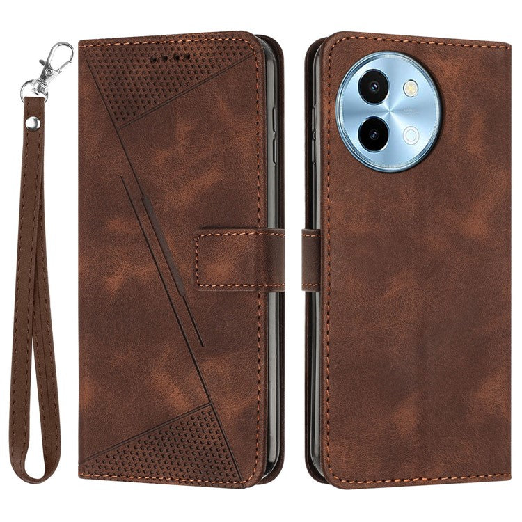 For vivo Y38 5G / Y200i 5G / T3x Case Triangle Imprinted Leather Stand Wallet Phone Cover - Brown