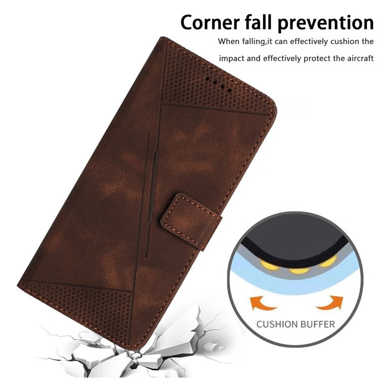 For vivo Y38 5G / Y200i 5G / T3x Case Triangle Imprinted Leather Stand Wallet Phone Cover - Brown