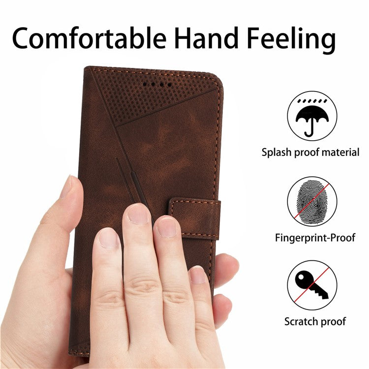 For vivo Y38 5G / Y200i 5G / T3x Case Triangle Imprinted Leather Stand Wallet Phone Cover - Brown