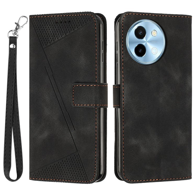 For vivo Y38 5G / Y200i 5G / T3x Case Triangle Imprinted Leather Stand Wallet Phone Cover - Black