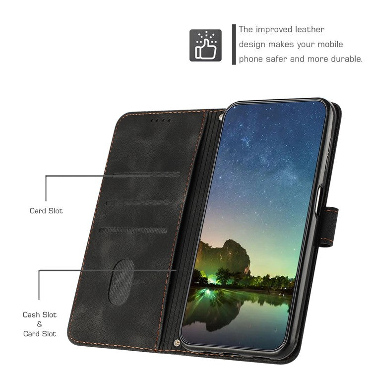 For vivo Y38 5G / Y200i 5G / T3x Case Triangle Imprinted Leather Stand Wallet Phone Cover - Black