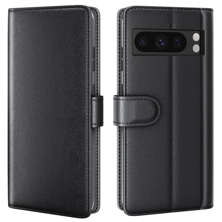 For Google Pixel 8 Pro Case Genuine Split Leather Flip Phone Cover - Black