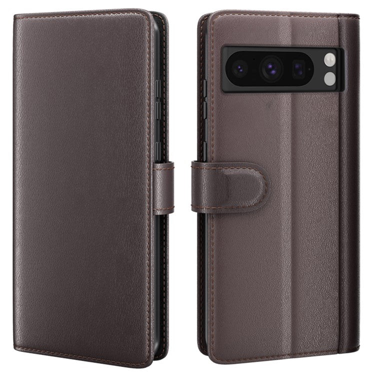 For Google Pixel 8 Pro Case Genuine Split Leather Flip Phone Cover - Brown