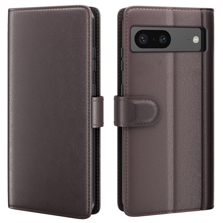 For Google Pixel 7 5G Case Genuine Split Leather Flip Folio Phone Cover - Brown