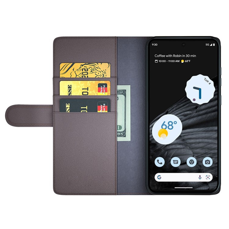 For Google Pixel 7 5G Case Genuine Split Leather Flip Folio Phone Cover - Brown