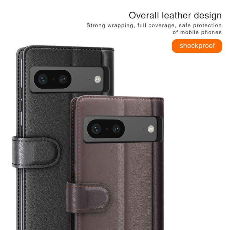 For Google Pixel 7 5G Case Genuine Split Leather Flip Folio Phone Cover - Brown