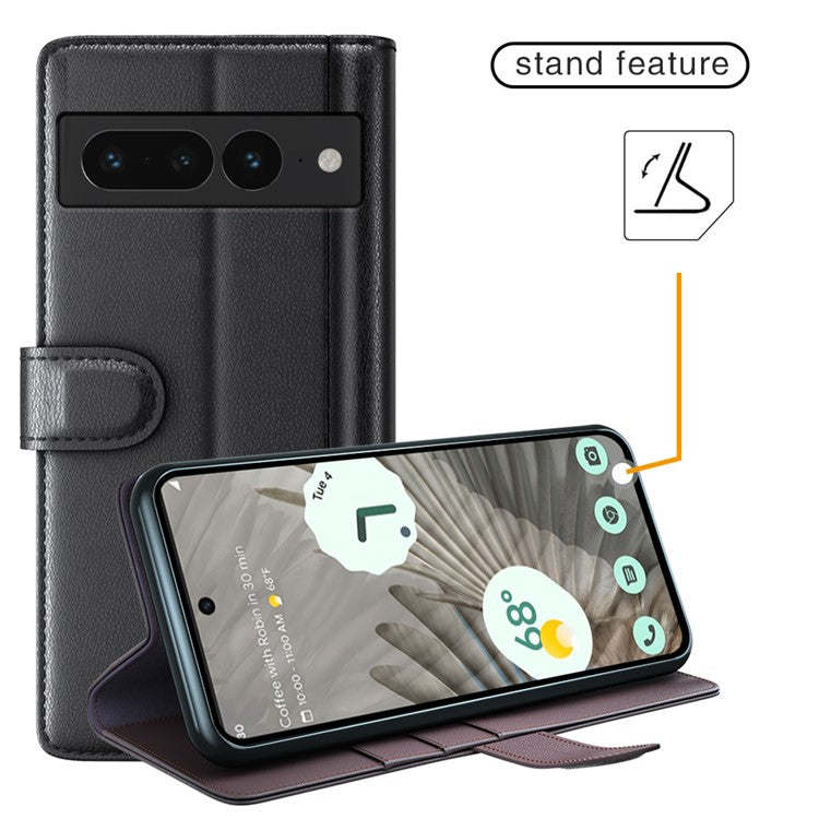 For Google Pixel 7 Pro 5G Case Genuine Split Leather Flip Magnetic Phone Cover - Black