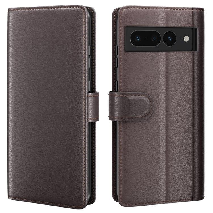 For Google Pixel 7 Pro 5G Case Genuine Split Leather Flip Magnetic Phone Cover - Brown