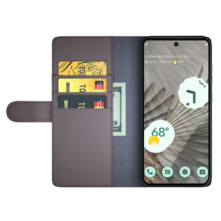 For Google Pixel 7 Pro 5G Case Genuine Split Leather Flip Magnetic Phone Cover - Brown