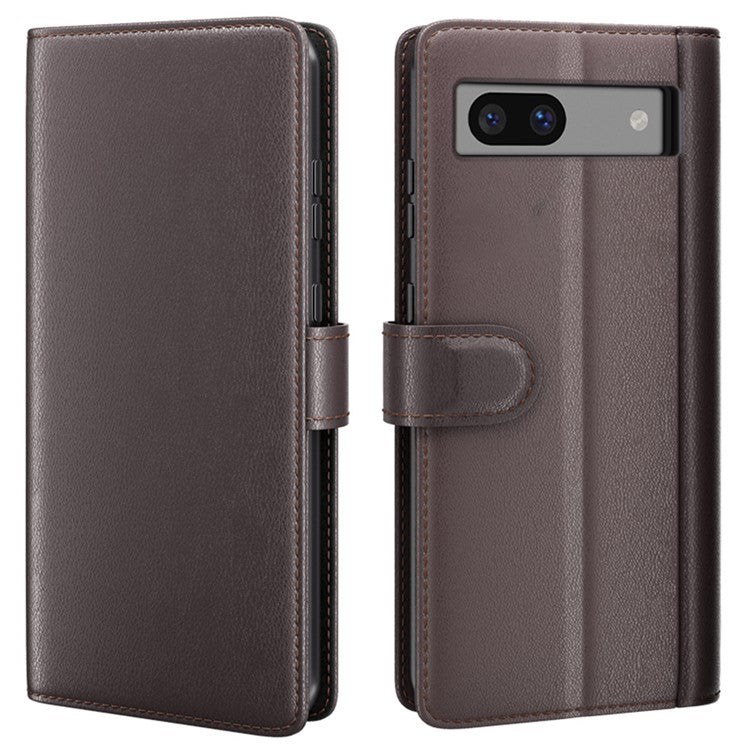 For Google Pixel 7a Case Genuine Split Leather Wallet Phone Cover with Card Holder - Brown