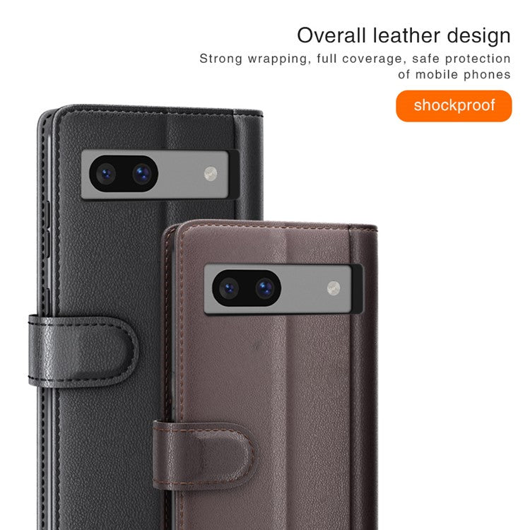 For Google Pixel 7a Case Genuine Split Leather Wallet Phone Cover with Card Holder - Brown