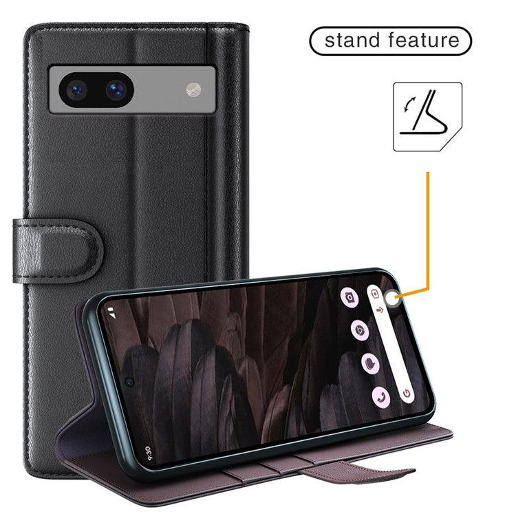 For Google Pixel 7a Case Genuine Split Leather Wallet Phone Cover with Card Holder - Brown