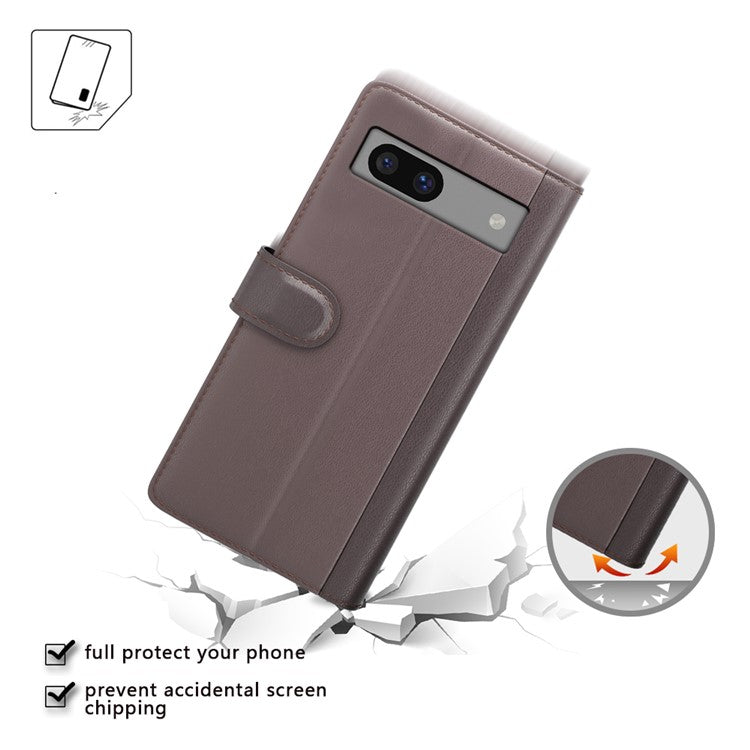 For Google Pixel 7a Case Genuine Split Leather Wallet Phone Cover with Card Holder - Brown