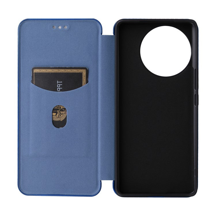 For vivo V30e 5G Case Card Slots Stand Carbon Fiber Texture Leather Cover - Blue