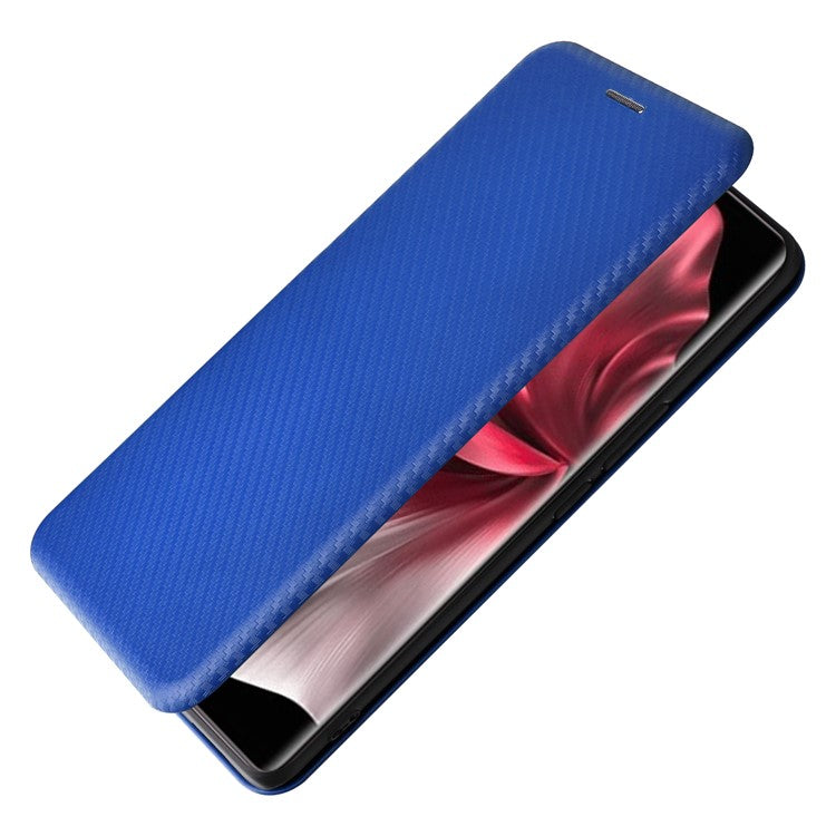 For vivo V30e 5G Case Card Slots Stand Carbon Fiber Texture Leather Cover - Blue