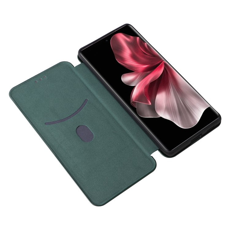 For vivo V30e 5G Case Card Slots Stand Carbon Fiber Texture Leather Cover - Green