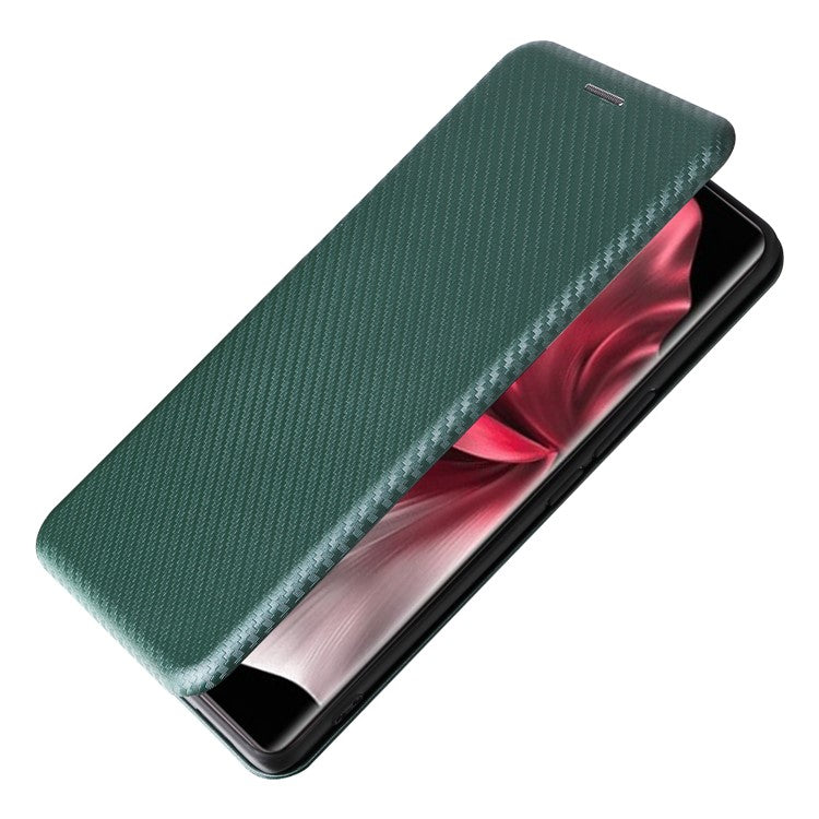 For vivo V30e 5G Case Card Slots Stand Carbon Fiber Texture Leather Cover - Green