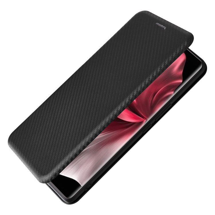 For vivo V30e 5G Case Card Slots Stand Carbon Fiber Texture Leather Cover - Black