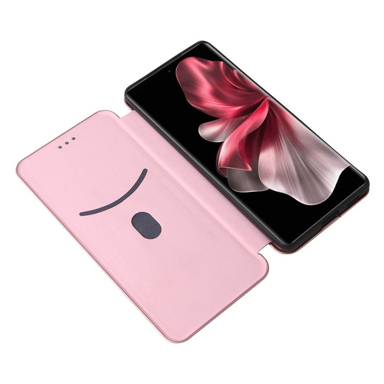 For vivo V30e 5G Case Card Slots Stand Carbon Fiber Texture Leather Cover - Rose Gold