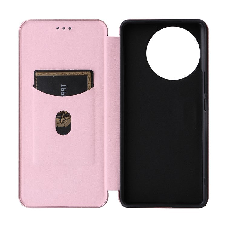 For vivo V30e 5G Case Card Slots Stand Carbon Fiber Texture Leather Cover - Rose Gold