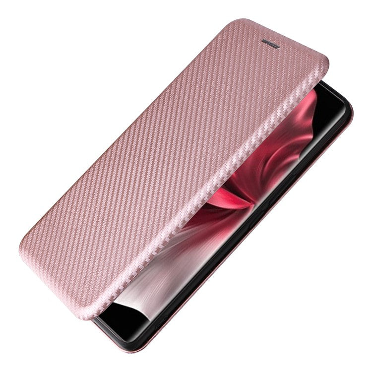 For vivo V30e 5G Case Card Slots Stand Carbon Fiber Texture Leather Cover - Rose Gold