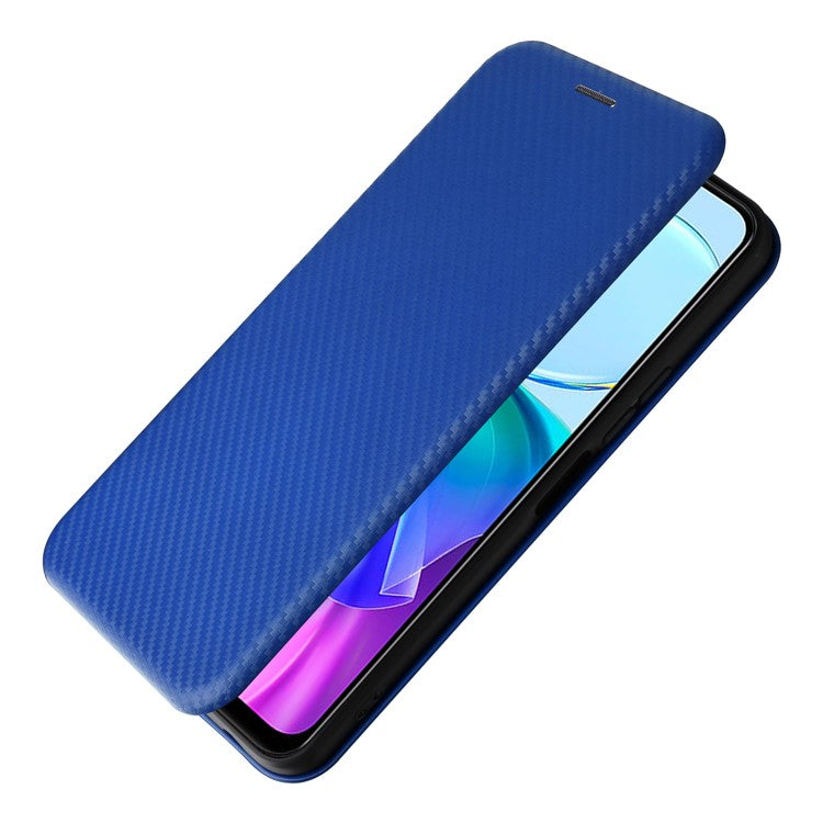 For vivo Y03 / Y18 4G Case Card Slots Leather Phone Cover Carbon Fiber Texture - Blue