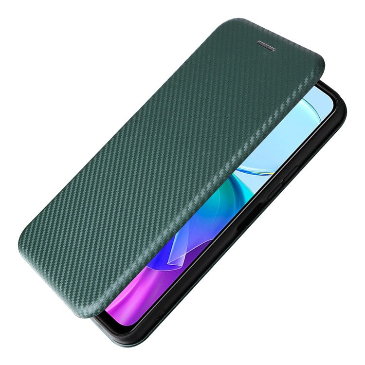 For vivo Y03 / Y18 4G Case Card Slots Leather Phone Cover Carbon Fiber Texture - Green