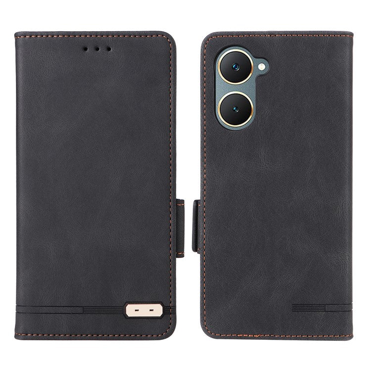 For vivo Y03 / Y18 4G Case Viewing Stand Hardware Decor Leather Phone Cover - Black