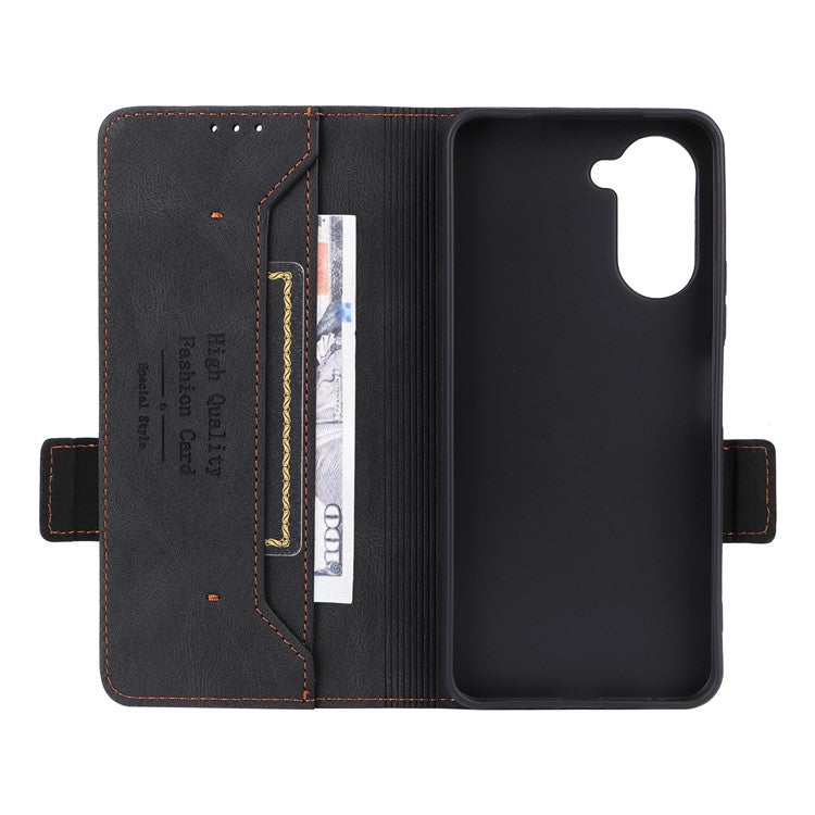 For vivo Y03 / Y18 4G Case Viewing Stand Hardware Decor Leather Phone Cover - Black