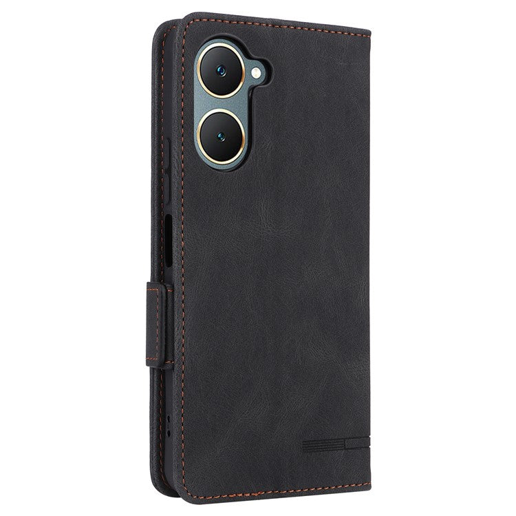 For vivo Y03 / Y18 4G Case Viewing Stand Hardware Decor Leather Phone Cover - Black