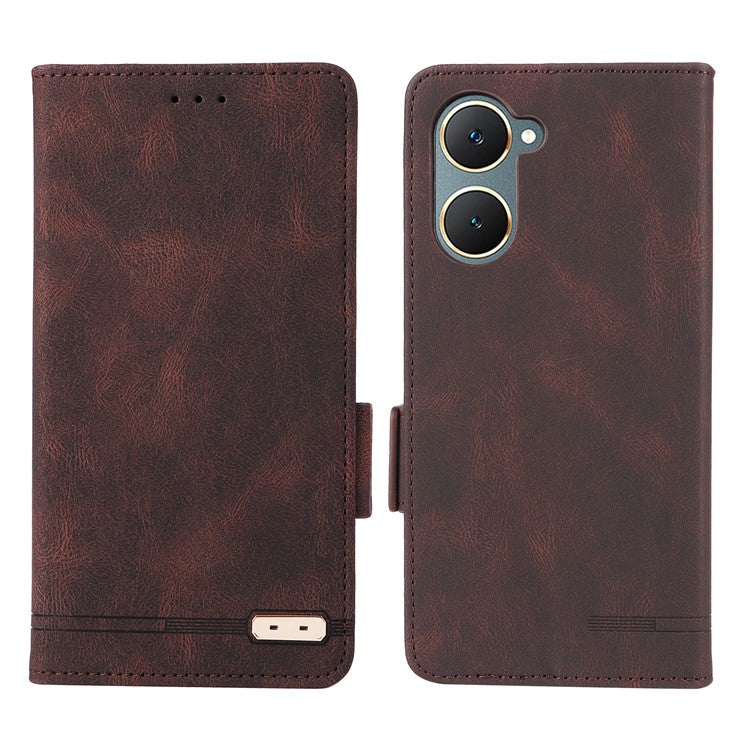 For vivo Y03 / Y18 4G Case Viewing Stand Hardware Decor Leather Phone Cover - Coffee