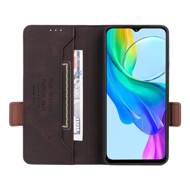 For vivo Y03 / Y18 4G Case Viewing Stand Hardware Decor Leather Phone Cover - Coffee