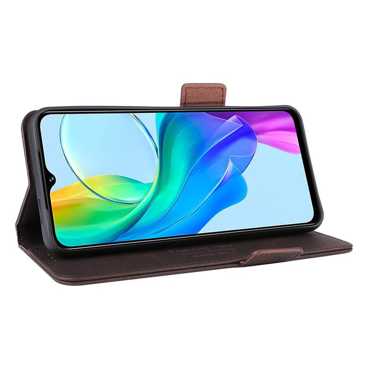 For vivo Y03 / Y18 4G Case Viewing Stand Hardware Decor Leather Phone Cover - Coffee