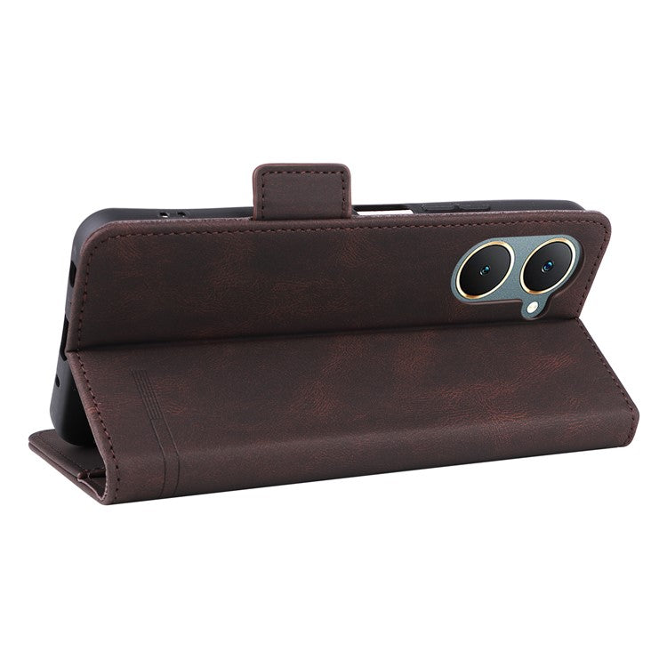 For vivo Y03 / Y18 4G Case Viewing Stand Hardware Decor Leather Phone Cover - Coffee