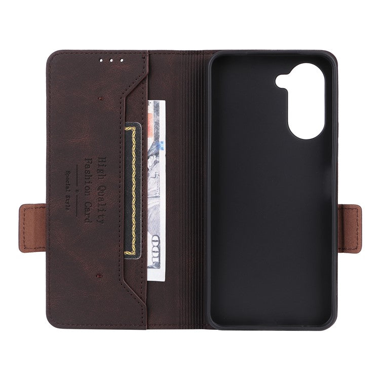 For vivo Y03 / Y18 4G Case Viewing Stand Hardware Decor Leather Phone Cover - Coffee