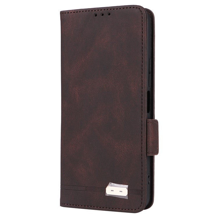 For vivo Y03 / Y18 4G Case Viewing Stand Hardware Decor Leather Phone Cover - Coffee