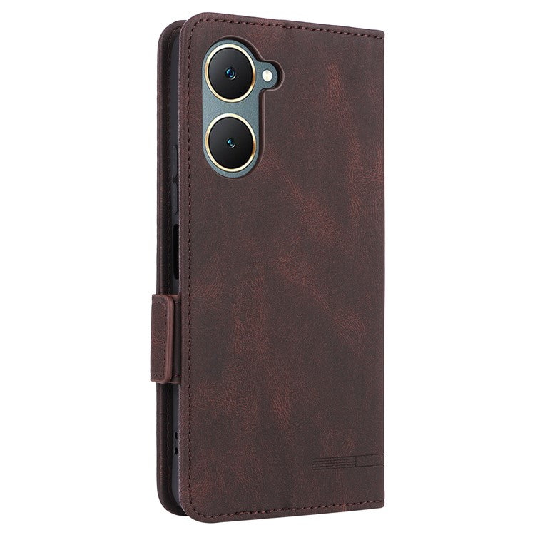 For vivo Y03 / Y18 4G Case Viewing Stand Hardware Decor Leather Phone Cover - Coffee