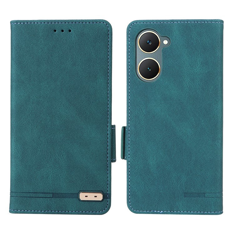 For vivo Y03 / Y18 4G Case Viewing Stand Hardware Decor Leather Phone Cover - Blue