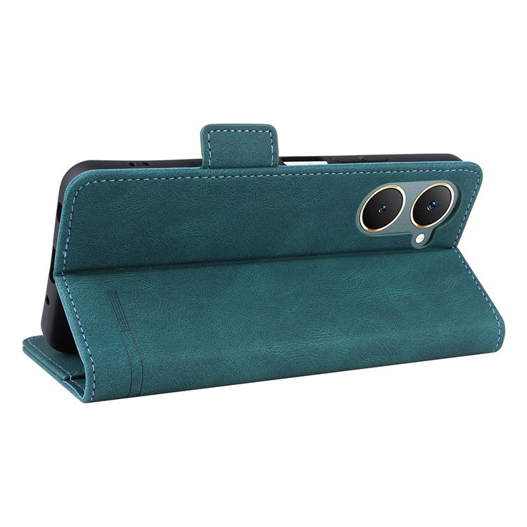 For vivo Y03 / Y18 4G Case Viewing Stand Hardware Decor Leather Phone Cover - Blue