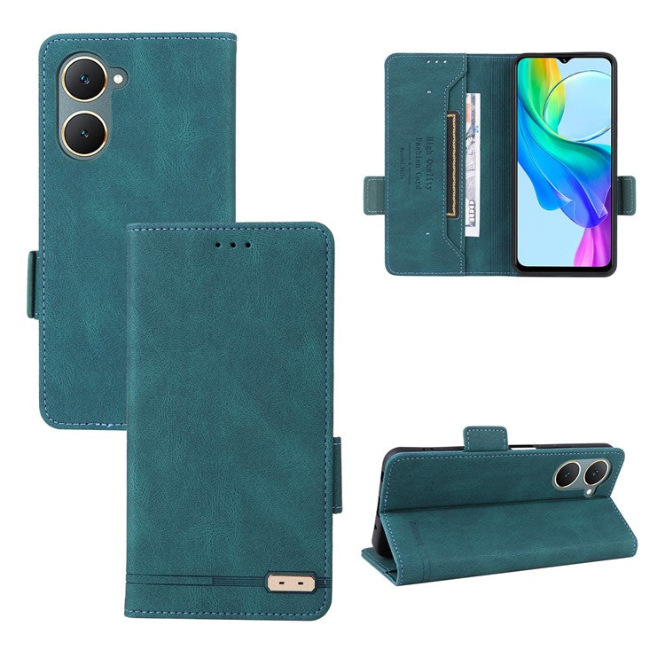 For vivo Y03 / Y18 4G Case Viewing Stand Hardware Decor Leather Phone Cover - Blue