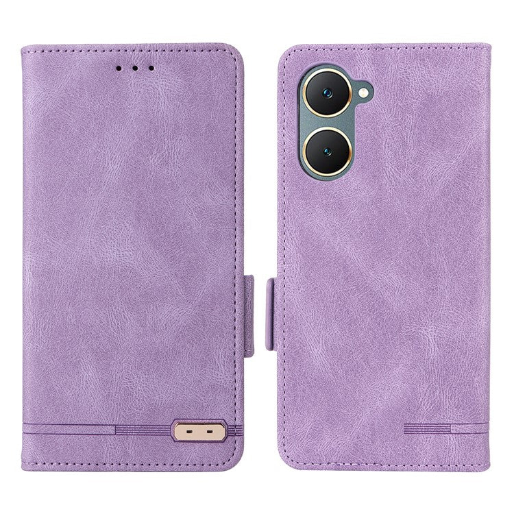 For vivo Y03 / Y18 4G Case Viewing Stand Hardware Decor Leather Phone Cover - Purple