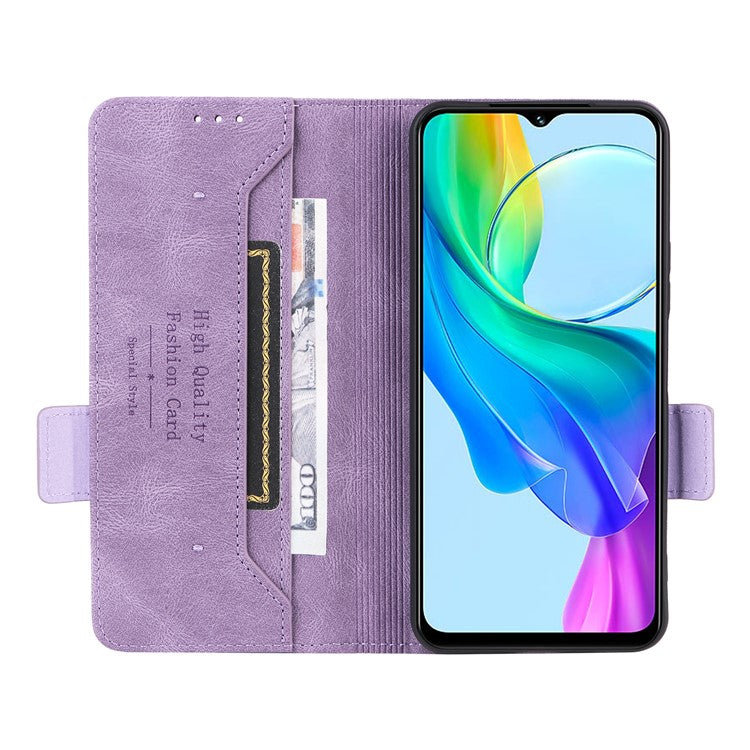 For vivo Y03 / Y18 4G Case Viewing Stand Hardware Decor Leather Phone Cover - Purple