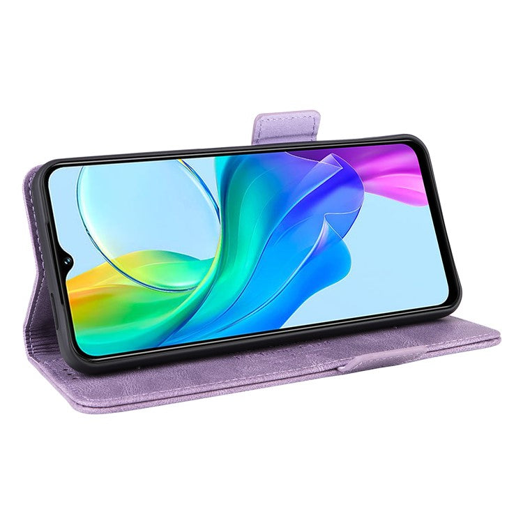 For vivo Y03 / Y18 4G Case Viewing Stand Hardware Decor Leather Phone Cover - Purple