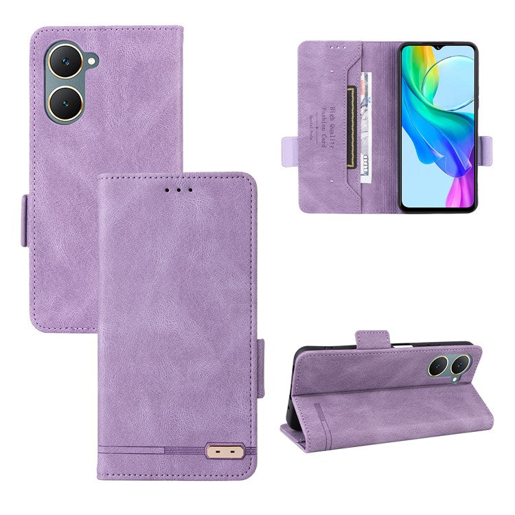 For vivo Y03 / Y18 4G Case Viewing Stand Hardware Decor Leather Phone Cover - Purple