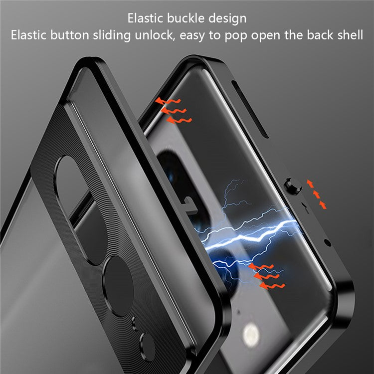 For Google Pixel 7 5G Case Aluminium Alloy Frame Matte PC Cover with Pop-Up Snap Lock - Black