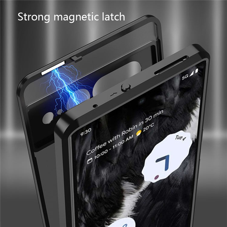 For Google Pixel 7 5G Case Aluminium Alloy Frame Matte PC Cover with Pop-Up Snap Lock - Black