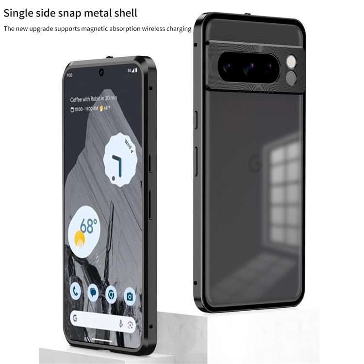 For Google Pixel 8 Pro Phone Case Pop-Up Snap Lock Aluminium Alloy Frame PC Back Cover - Black