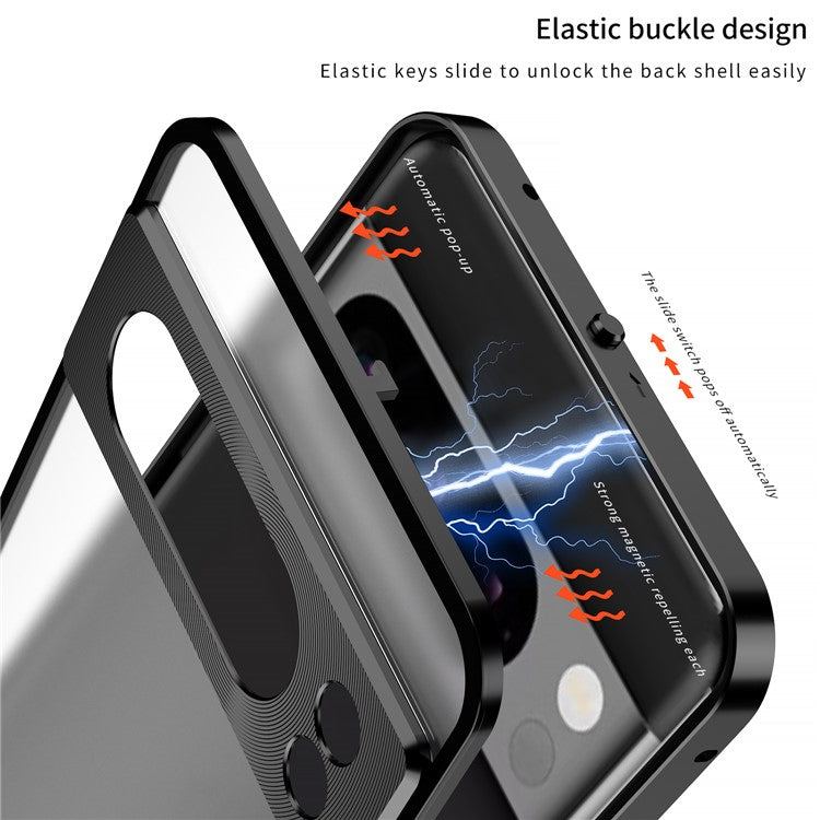 For Google Pixel 8 Pro Phone Case Pop-Up Snap Lock Aluminium Alloy Frame PC Back Cover - Black