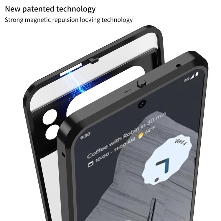 For Google Pixel 8 Pro Phone Case Pop-Up Snap Lock Aluminium Alloy Frame PC Back Cover - Black