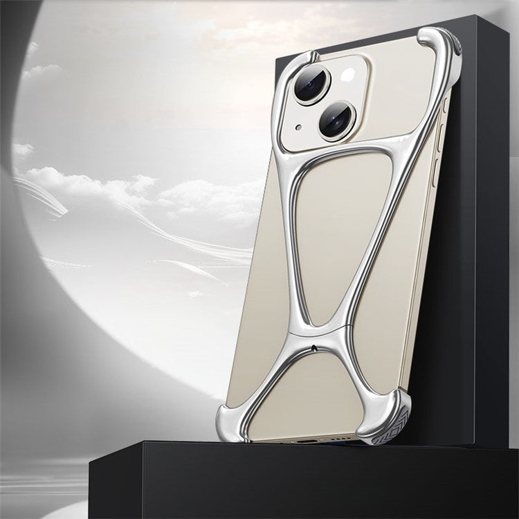 For-iPhone-14-/-13-Bumper-Case-Borderless-Design-Zinc-Alloy-Phone-Cover-Heat-Dissipation---Bright-Silver